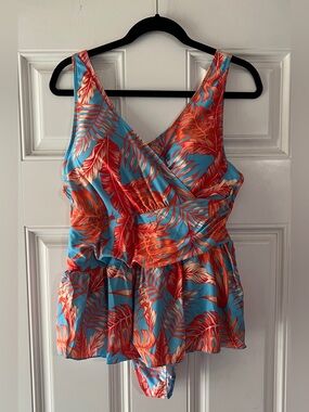 Tropical Blue & Coral One-Piece Swimdress